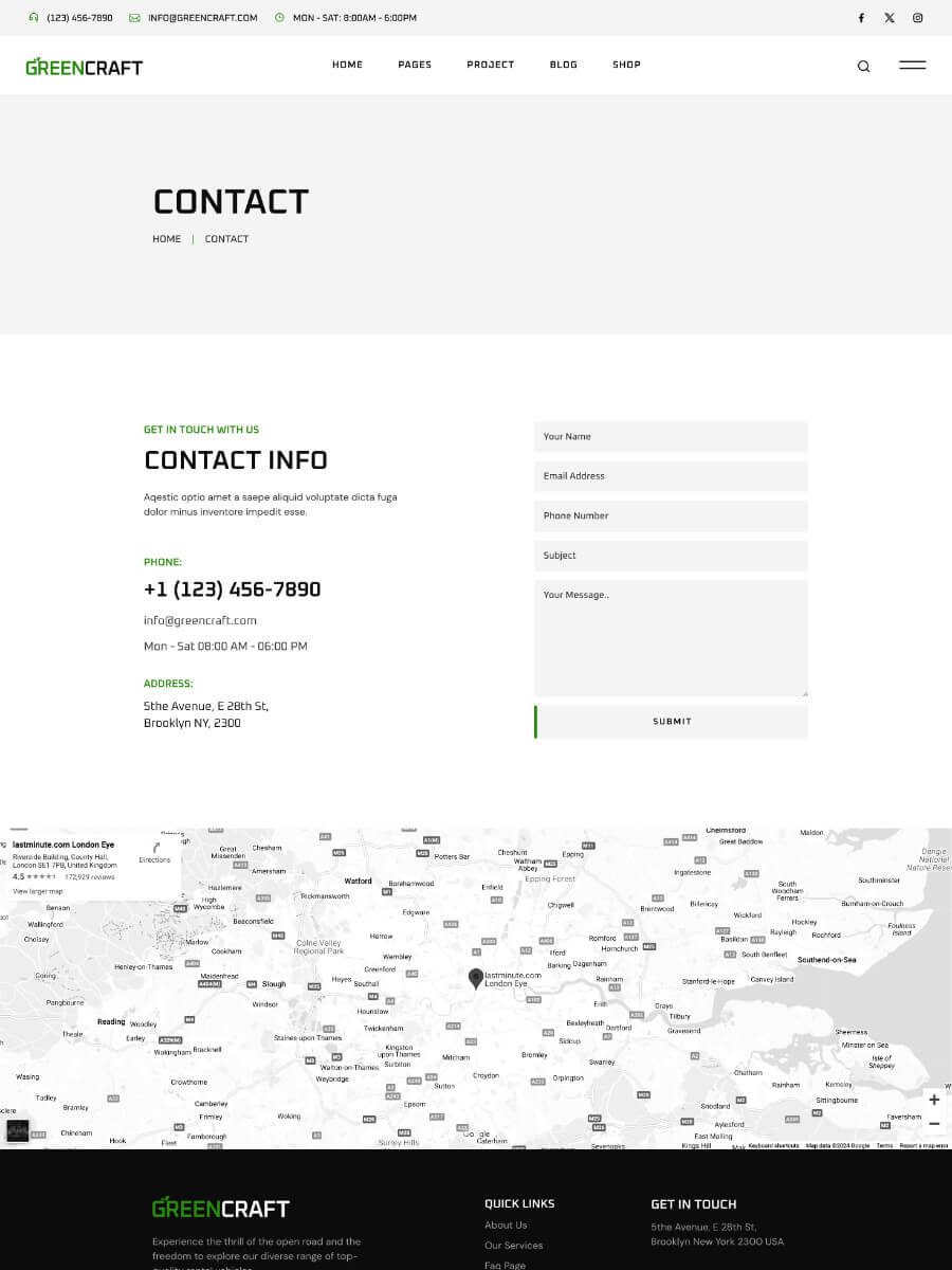 Greencraft Contact page